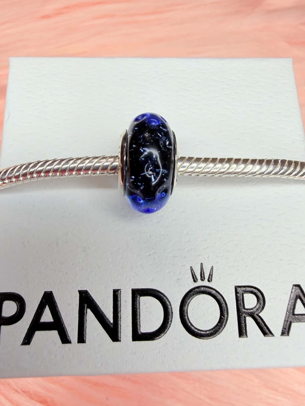Pandora Blue and Black Galaxy Murano Glass Charm